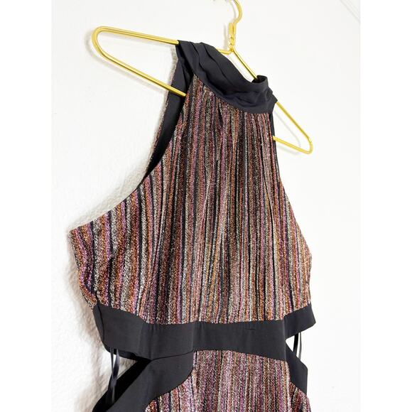 NWT BCBGeneration Mock Neck Bow Back Midi Dress Size 10 Metallic Striped Cut Out - Picture 7 of 14